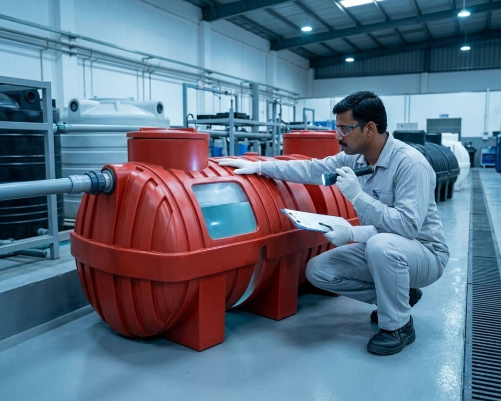 Quality checking of septic tank in manufacturing company