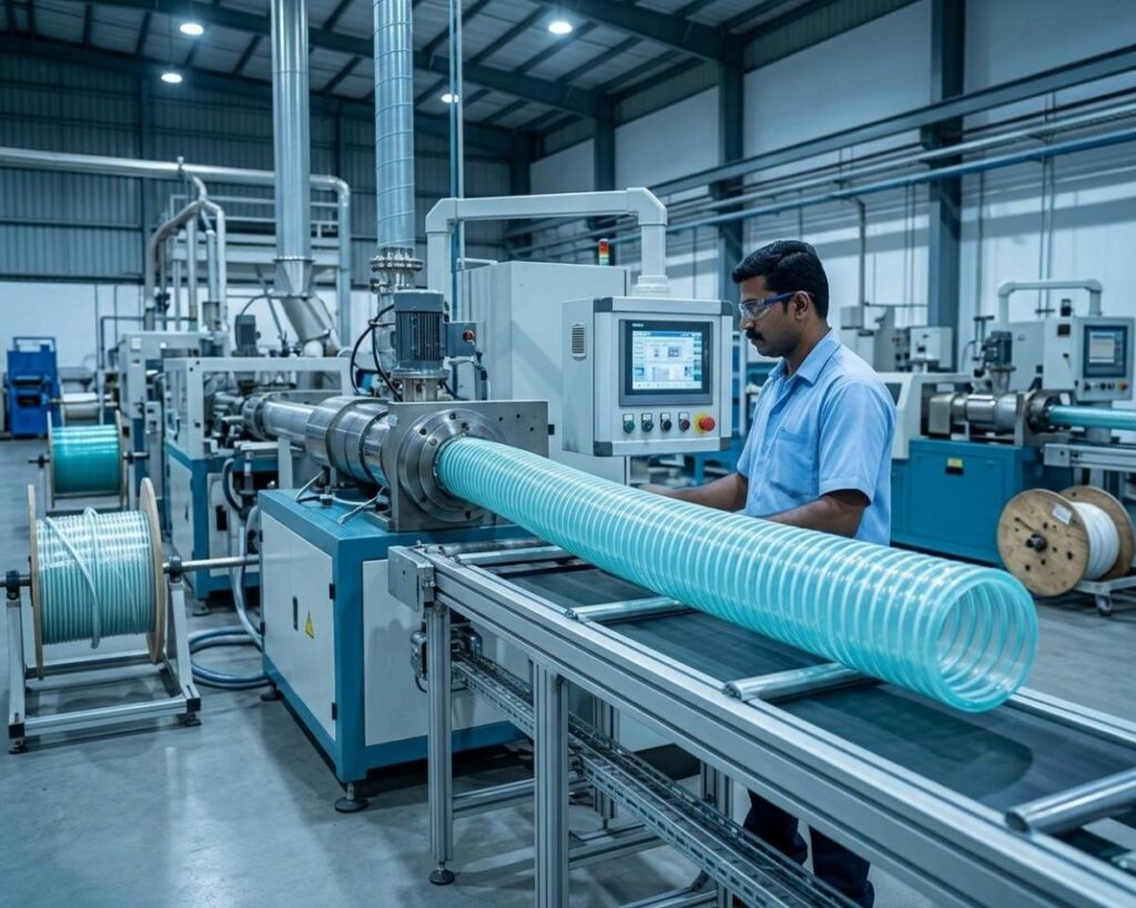 Suction hose manufacturing line inside Skywell factory