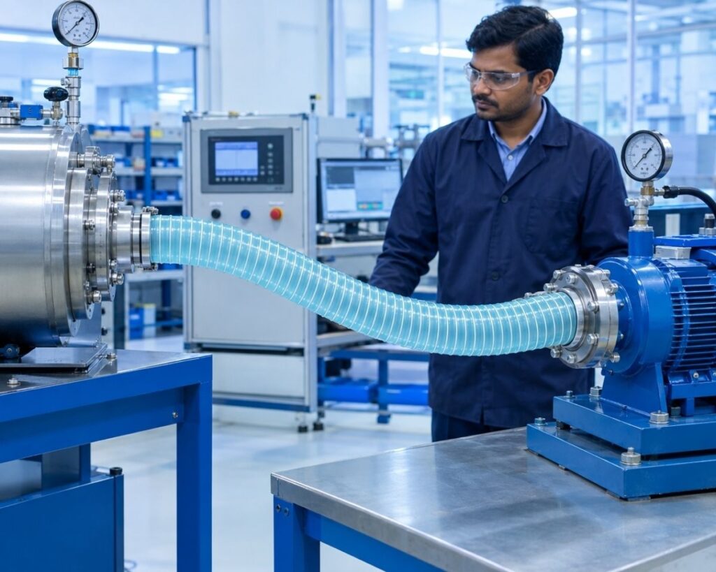 Testing Suction hose in manufacturing company lab