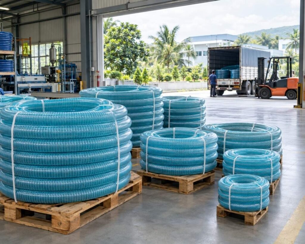 Suction hose manufactured and ready for dispatch