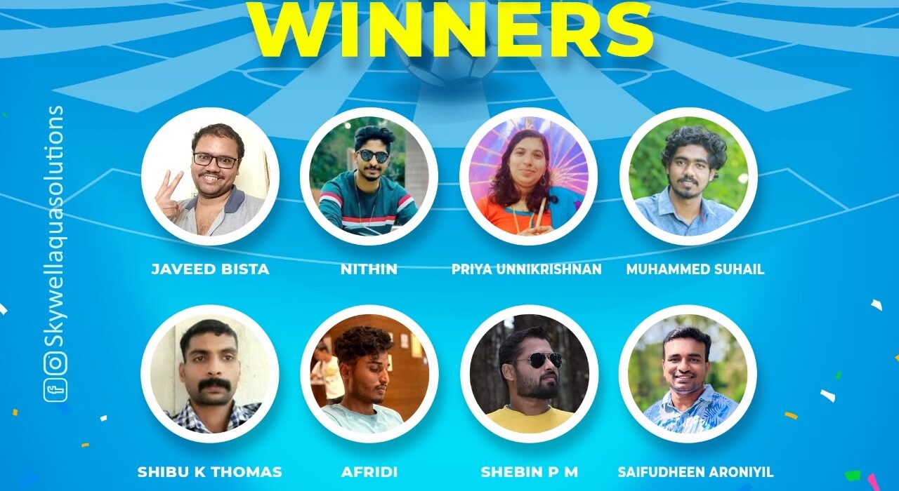 Skywell contest winners announced in December 2022 1 Skywell prediction contest winners graphic showing eight winner portraits and the FIFA World Cup Qatar 2022 logo.
